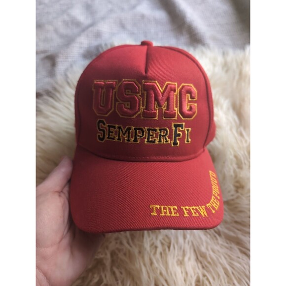 USMC Semper Fi Red Cap Sports Headwear Embroidered Adjustable W/ Eagle On Back - Picture 2 of 8